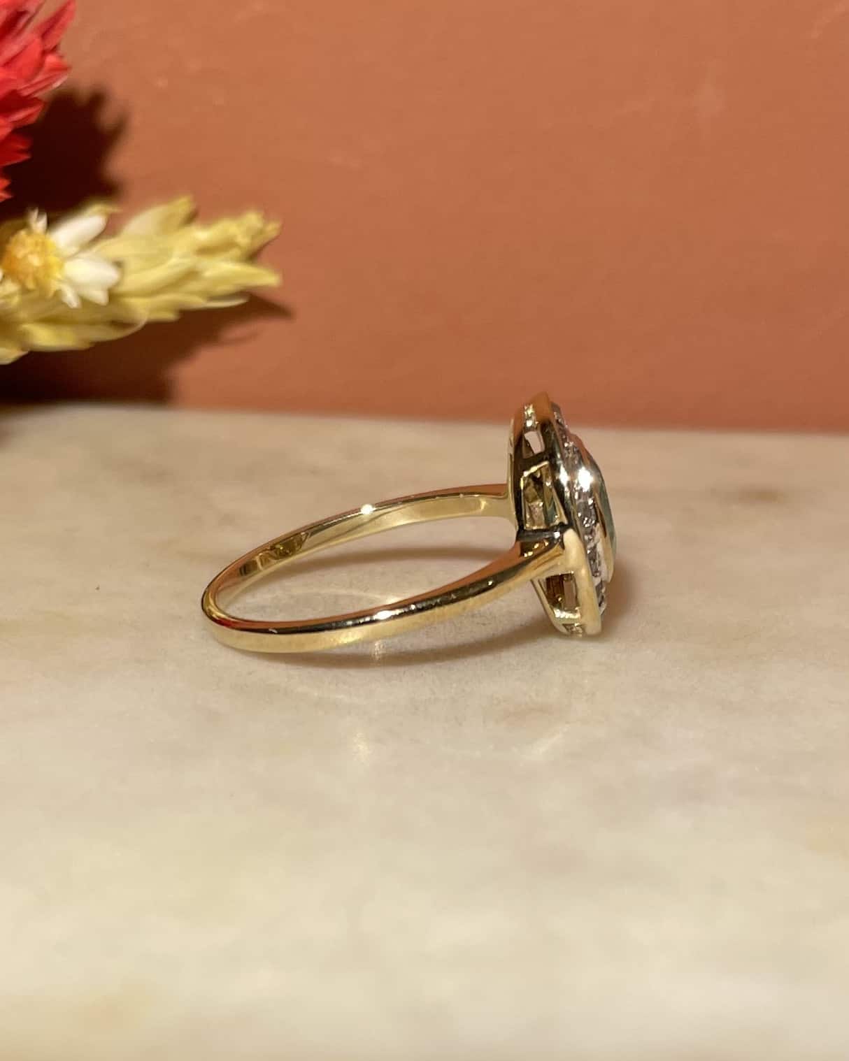 Bague style Art-Déco émeraude &amp; diamants "Hélia"