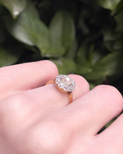 Bague Art - Déco Perle &amp; 10 Diamant &quot;Magnolia&quot; - Elliade Paris