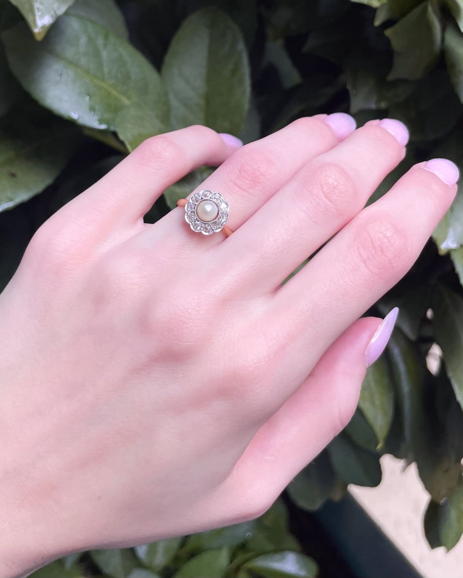 Bague Art - Déco Perle &amp; 10 Diamant &quot;Magnolia&quot; - Elliade Paris