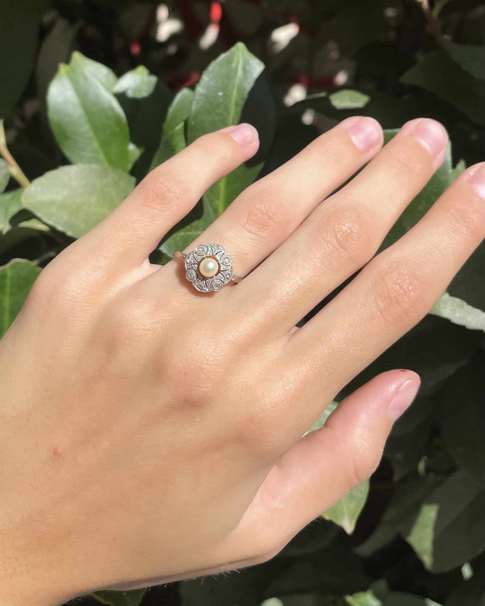 Bague Art - Déco Perle &amp; 12 Diamants "Malakai " - Elliade Paris