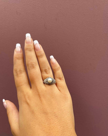 Bague Art - Déco Perle &amp; 30 Diamants &quot;Winifred&quot; - Elliade Paris