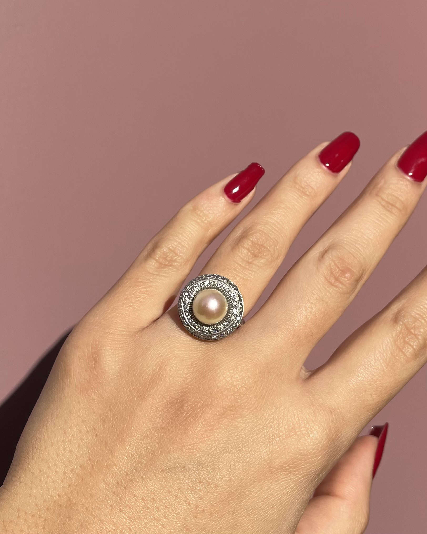Bague Art - Déco Perle &amp; 42 Diamants "Lucinda" - Elliade Paris