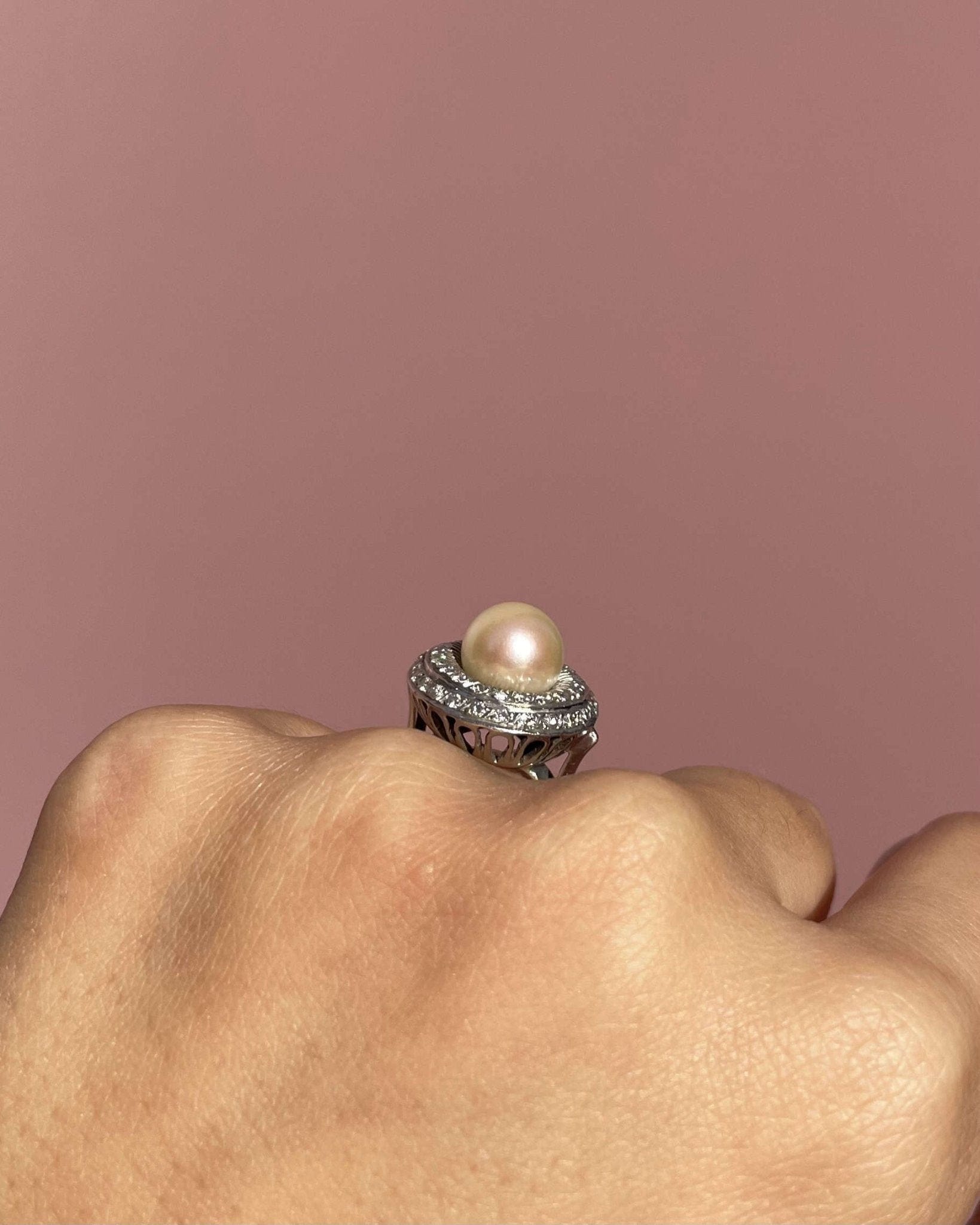 Bague Art - Déco Perle &amp; 42 Diamants "Lucinda" - Elliade Paris