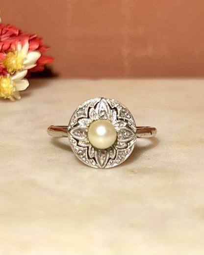 Bague Art - Déco Perle &amp; 8 Diamant &quot;Lyss&quot; - Elliade Paris