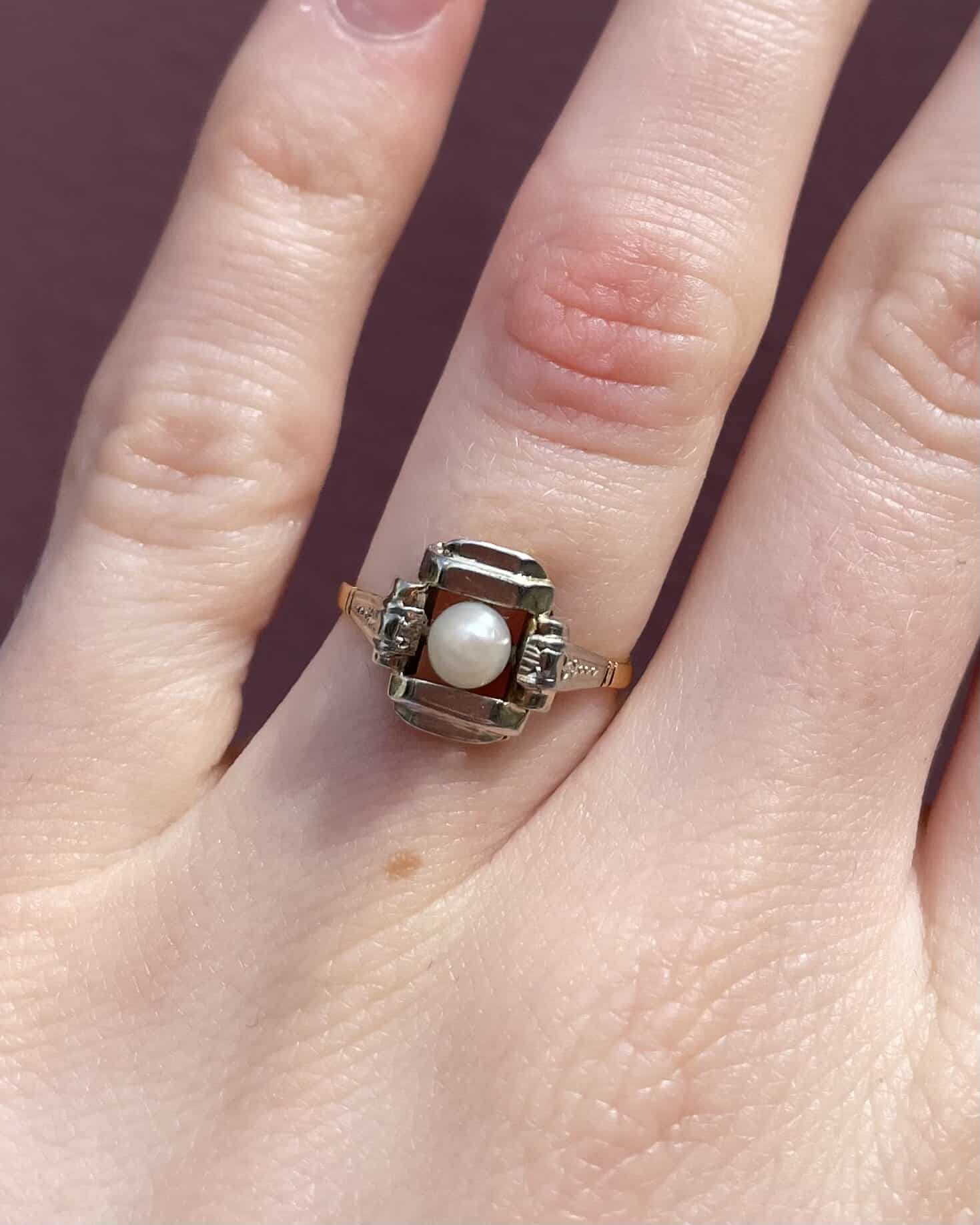 Bague Art - Déco Perle &quot;Auxane&quot; - Elliade Paris