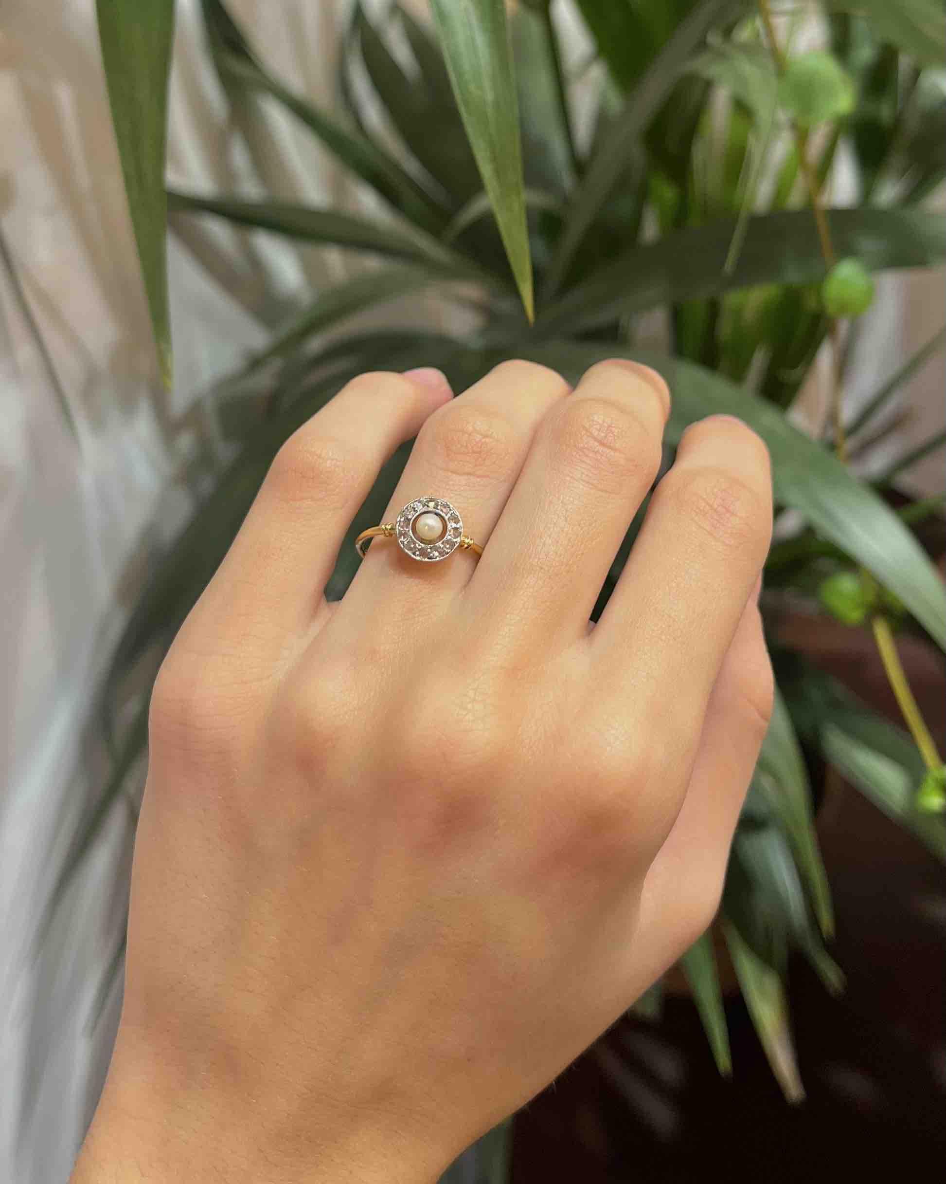 Bague Art-Déco Perles &amp; 12 Diamant "Ysée"