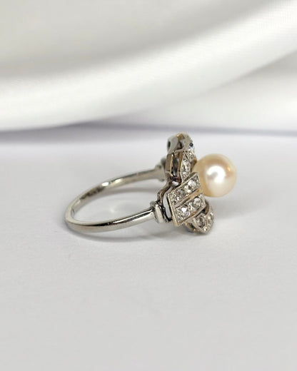 Bague Art Déco Perle &amp; Diamants "Hestia" - Elliade Paris
