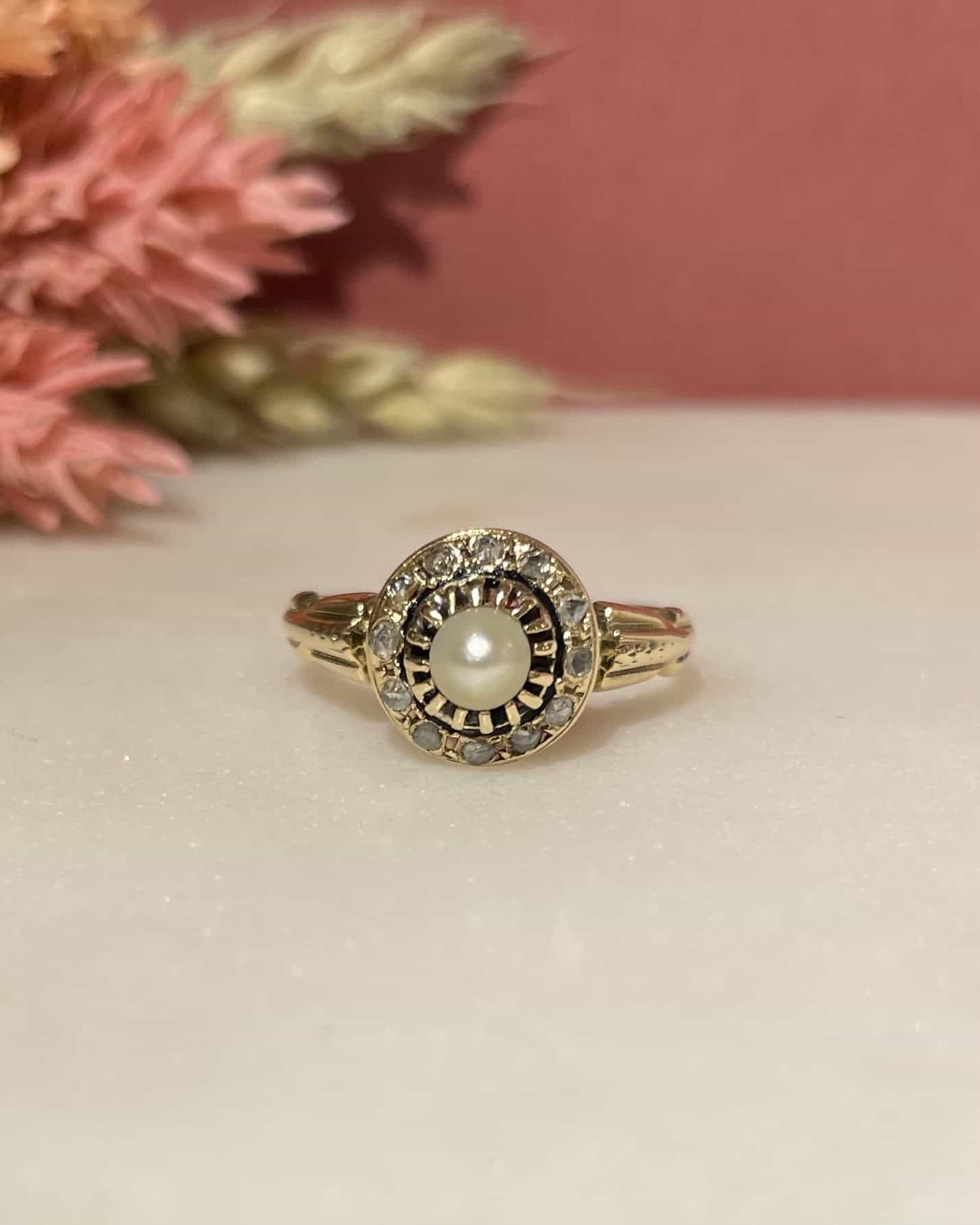 Bague Art - Déco Perle &amp; Diamants "Lessy" - Elliade Paris