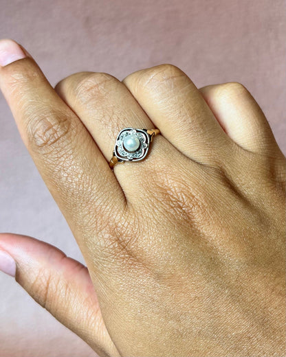 Bague Art-Déco Perle &amp; Diamants "Ornella" - Elliade Paris