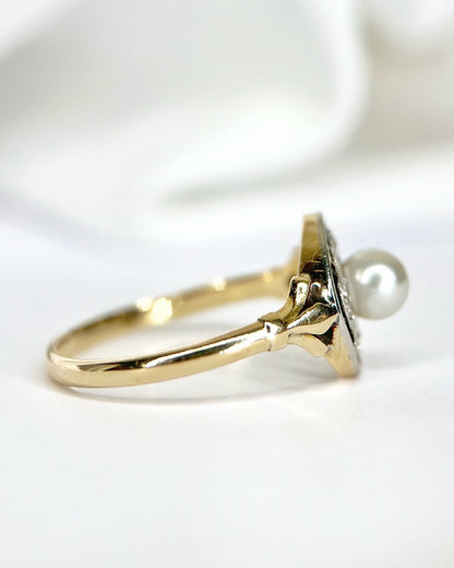 Bague Art-Déco Perle &amp; Diamants "Ornella" - Elliade Paris