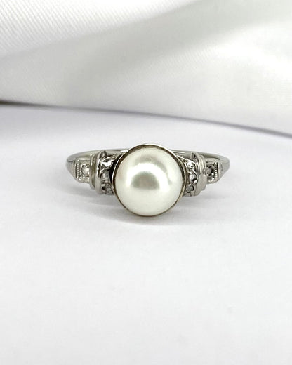 Bague Art - Déco Perle &amp; Diamants &quot;Paola&quot; - Elliade Paris