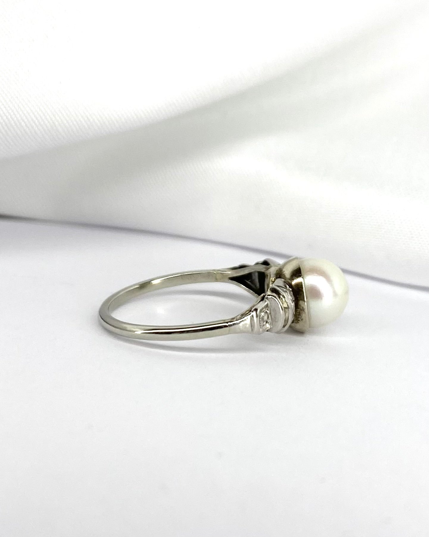 Bague Art - Déco Perle &amp; Diamants "Paola" - Elliade Paris