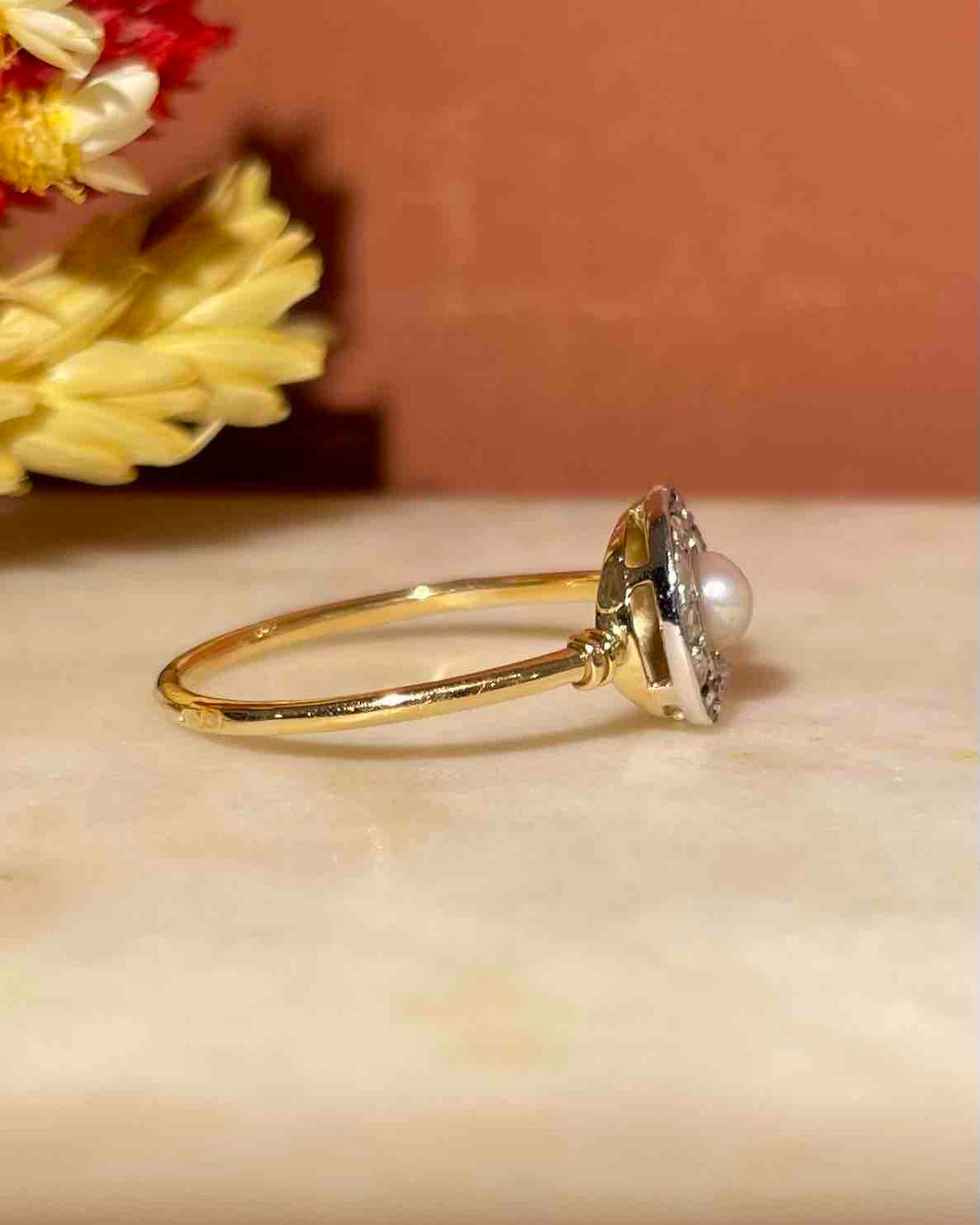 Bague Art-Déco Perles &amp; 12 Diamant &quot;Ysée&quot;