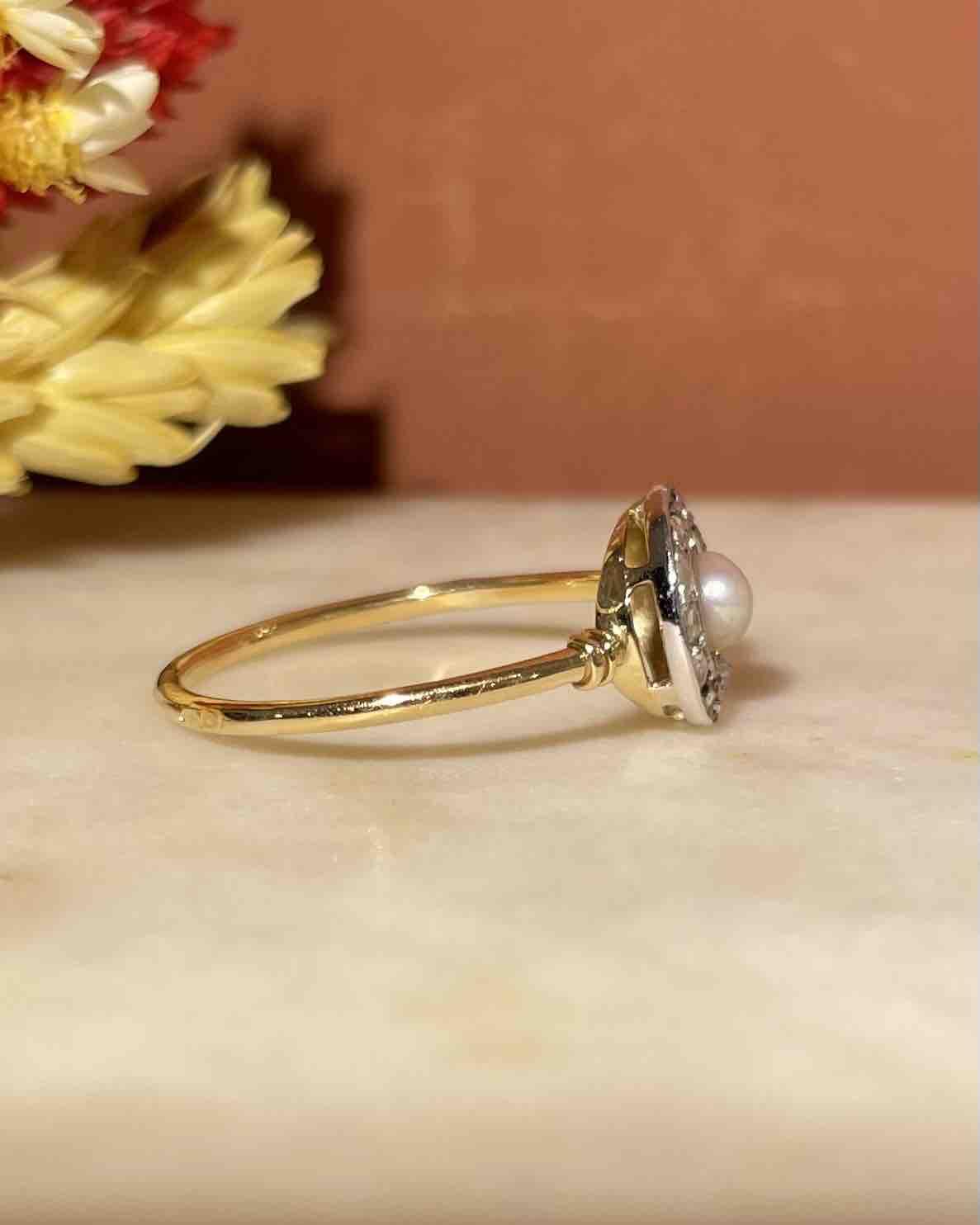 Bague Art-Déco Perles &amp; 12 Diamant "Ysée"