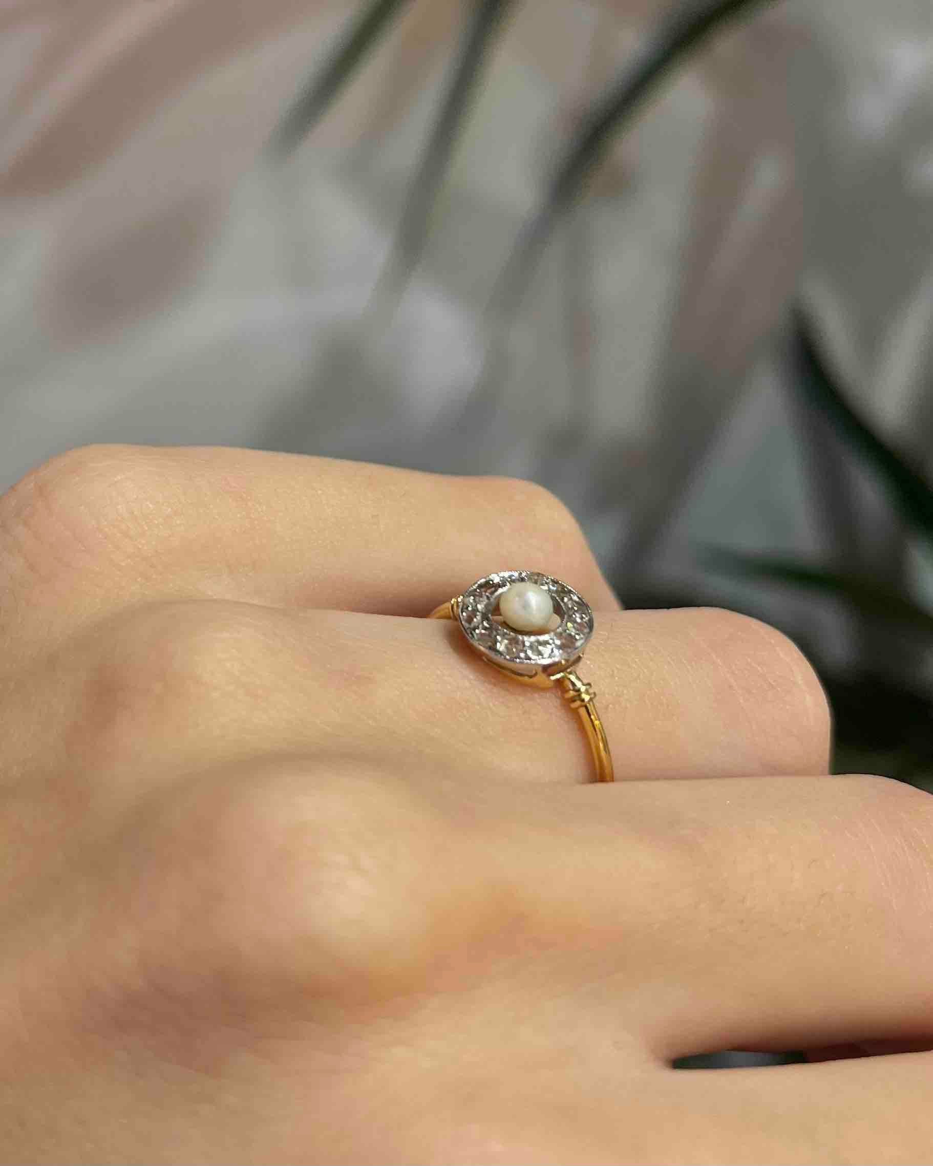 Bague Art-Déco Perles &amp; 12 Diamant "Ysée"