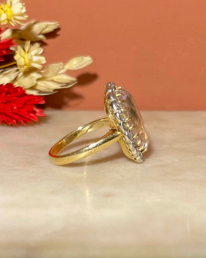 Bague Art-Déco Marguerite Quartz Rose 9 Carats &amp; 22 Diamants &quot;Rowane&quot;