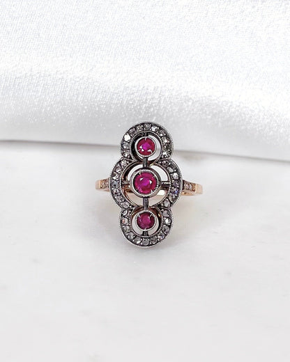 Bague Art - Déco Rubis 0.70 carat &amp; 42 Diamants &quot;Élise&quot; - Elliade Paris