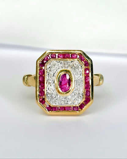Bague Art - Déco Rubis 0.70 carat &amp; 8 Diamants "Céleste" - Elliade Paris