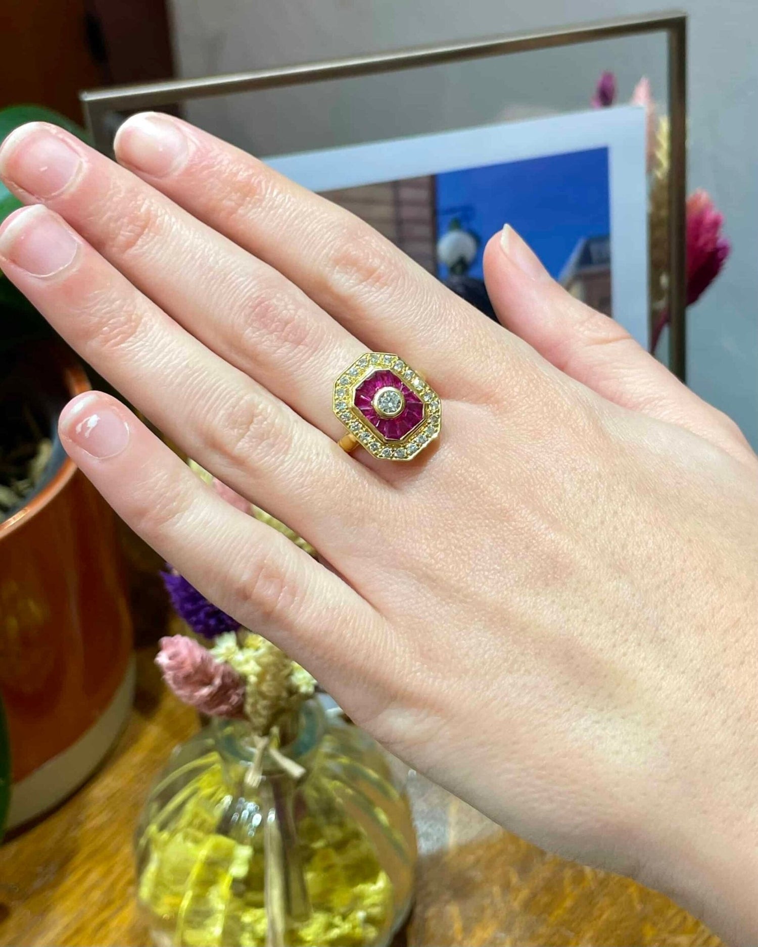 Bague Art - Déco Rubis &amp; Diamants &quot;Vivienne&quot; - Elliade Paris