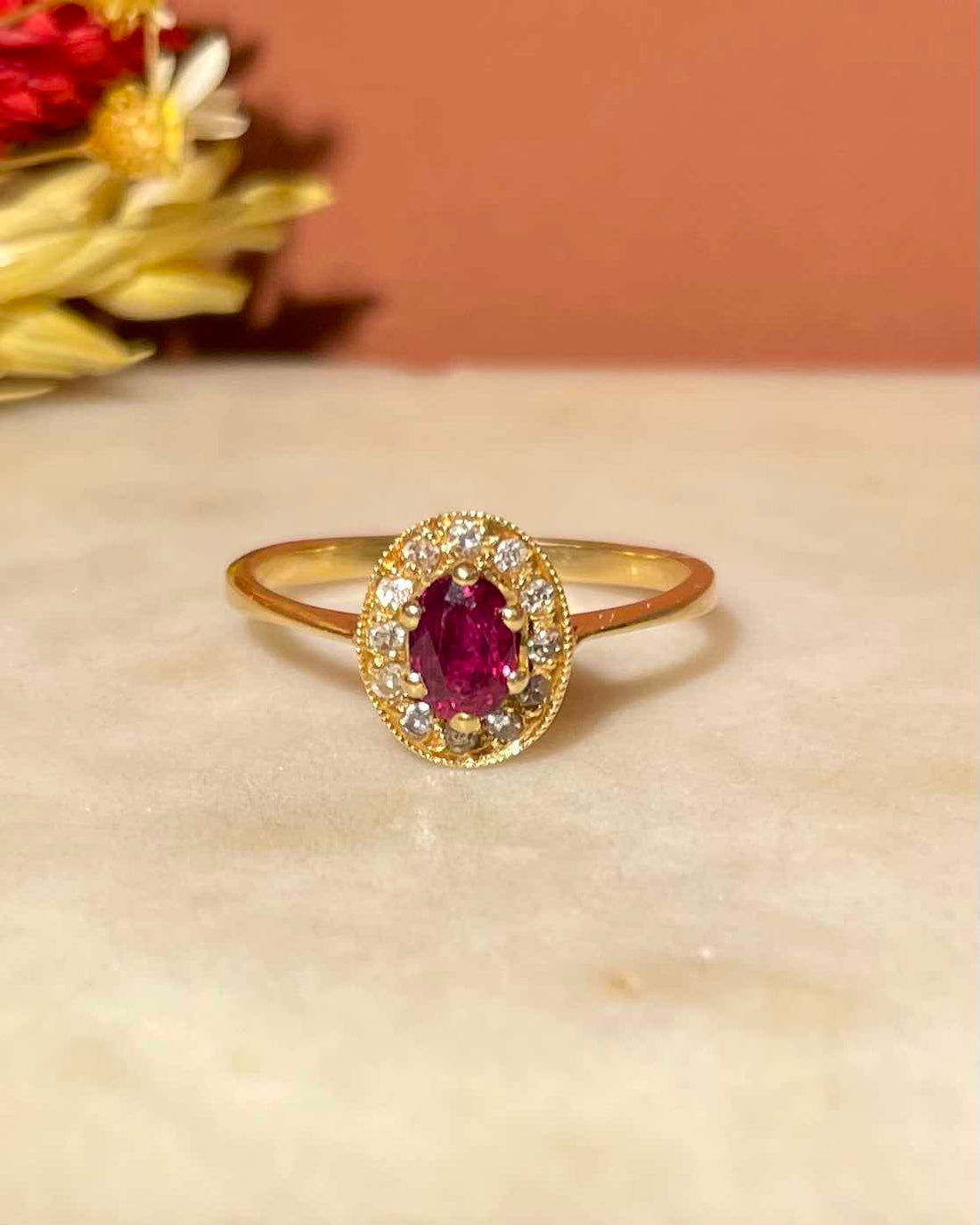 Bague Art-déco Marguerite Rubis &amp; Diamants &quot;Bridget&quot;