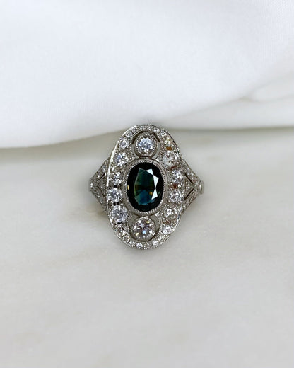 Bague Art - déco Saphir 1.17 carat &amp; Diamants &quot;Lyrisia&quot; - Elliade Paris