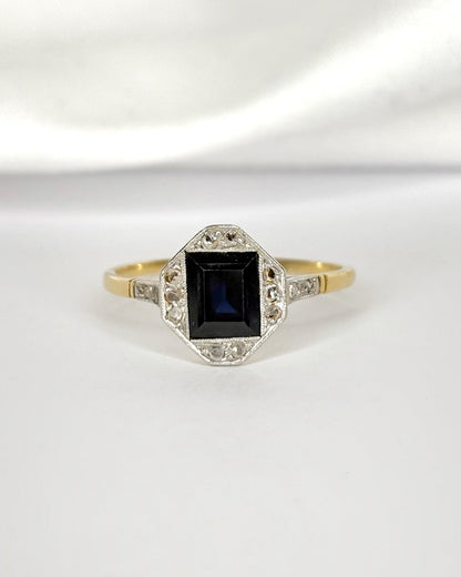 Bague Art Déco Saphir 1.45 carat &amp; Diamants "Vincianne" - Elliade Paris
