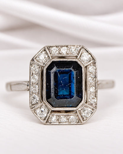 Bague Art-Déco Saphir 2.62 carats &amp; Diamants 0.22 carat 4.45g "Laure" - Elliade Paris