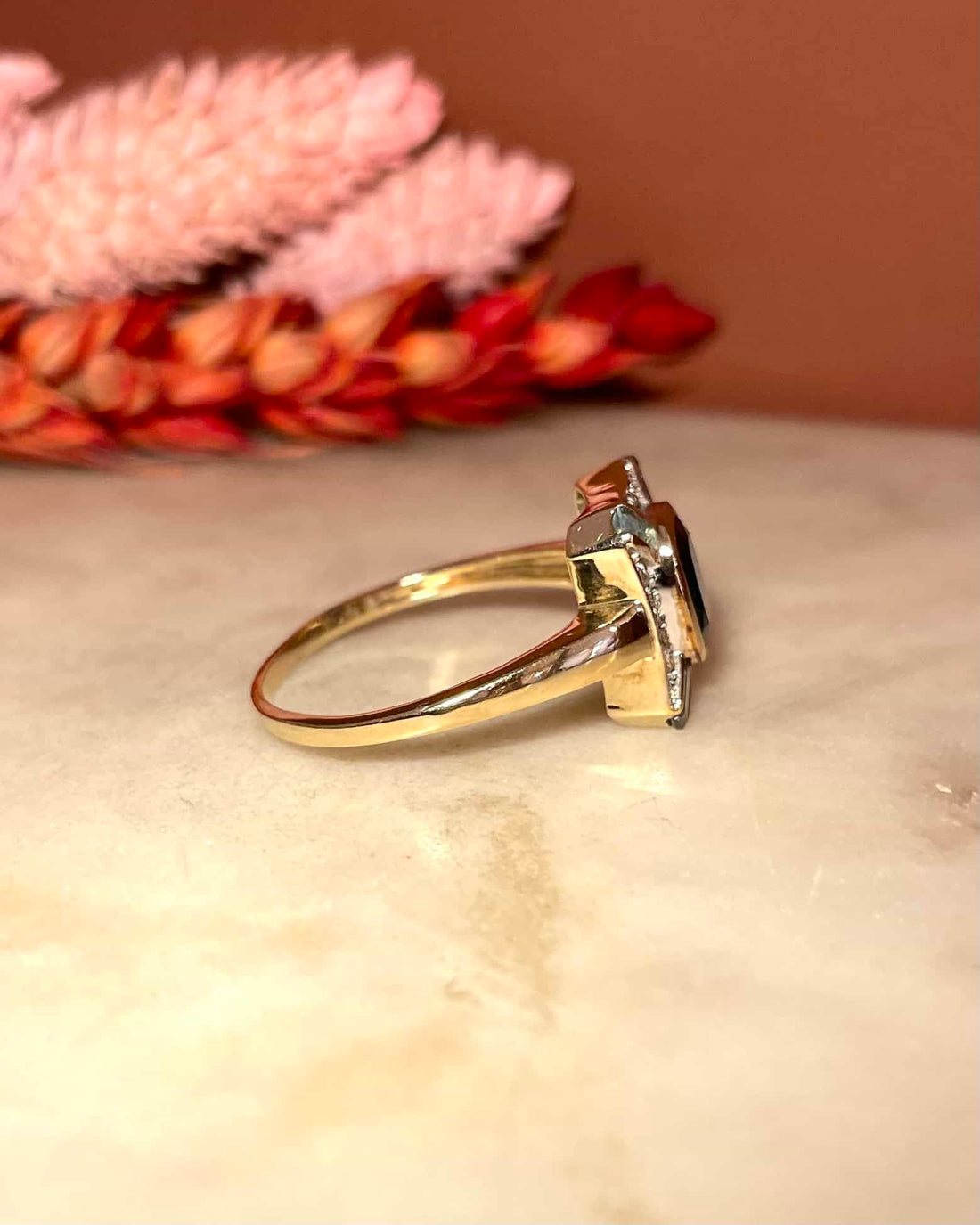 Bague Style Art-Déco camaïeu de Topazes &amp; Diamants &quot;Adeline&quot;
