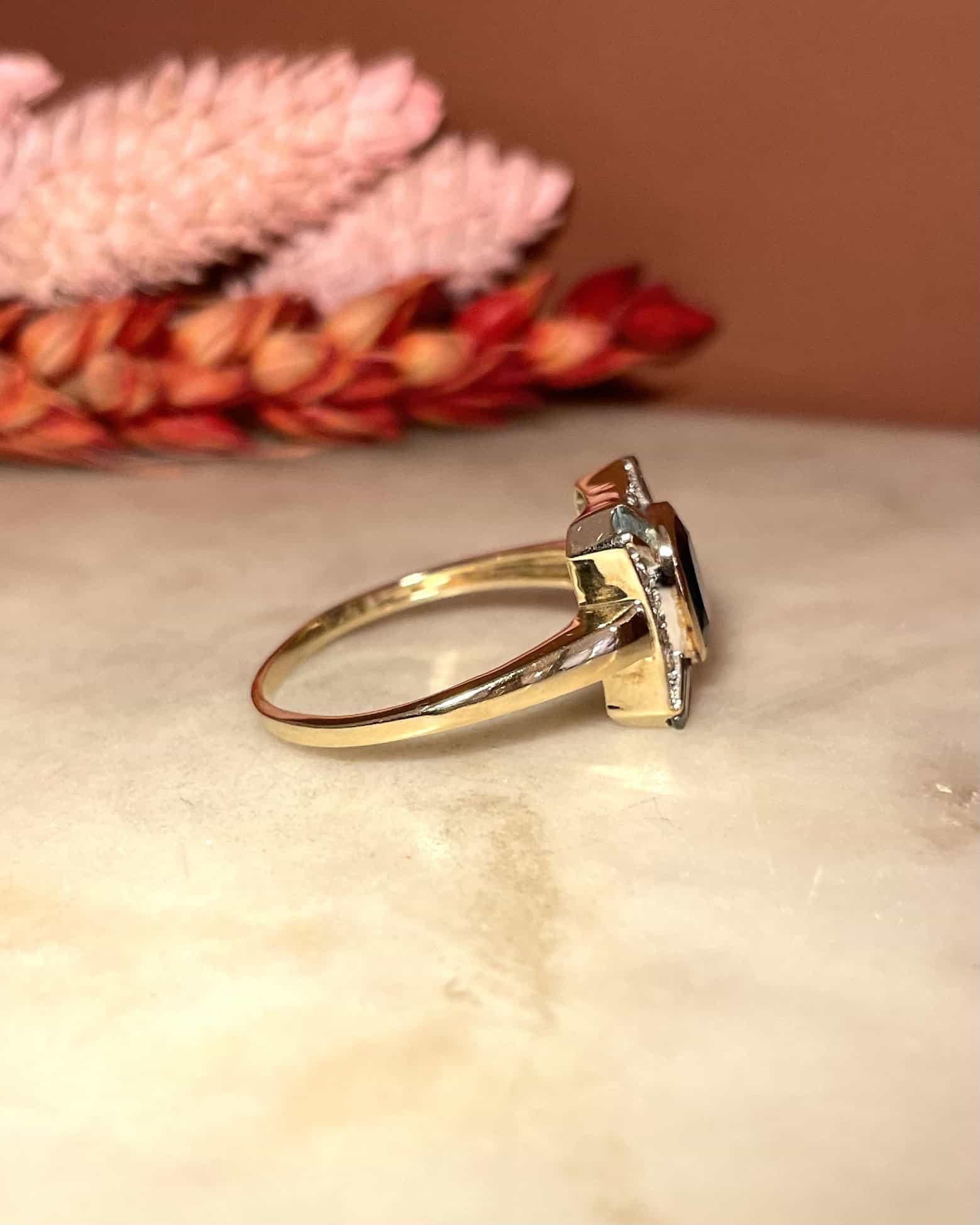 Bague Style Art-Déco camaïeu de Topazes &amp; Diamants &quot;Adeline&quot;