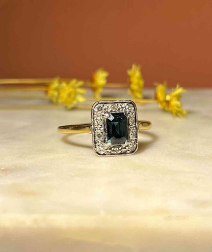 Bague Art - Déco Saphir &amp; Diamants &quot;Aurora&quot; - Elliade Paris