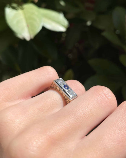 Bague Art Déco Saphir &amp; Diamants &quot;Lydia&quot; - Elliade Paris