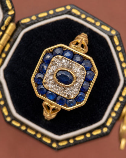Bague Art-Déco Saphirs 0.90 carat &amp; Diamants "Flavie" - Elliade Paris