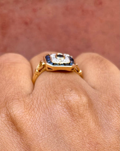 Bague Art-Déco Saphirs 0.90 carat &amp; Diamants "Flavie" - Elliade Paris