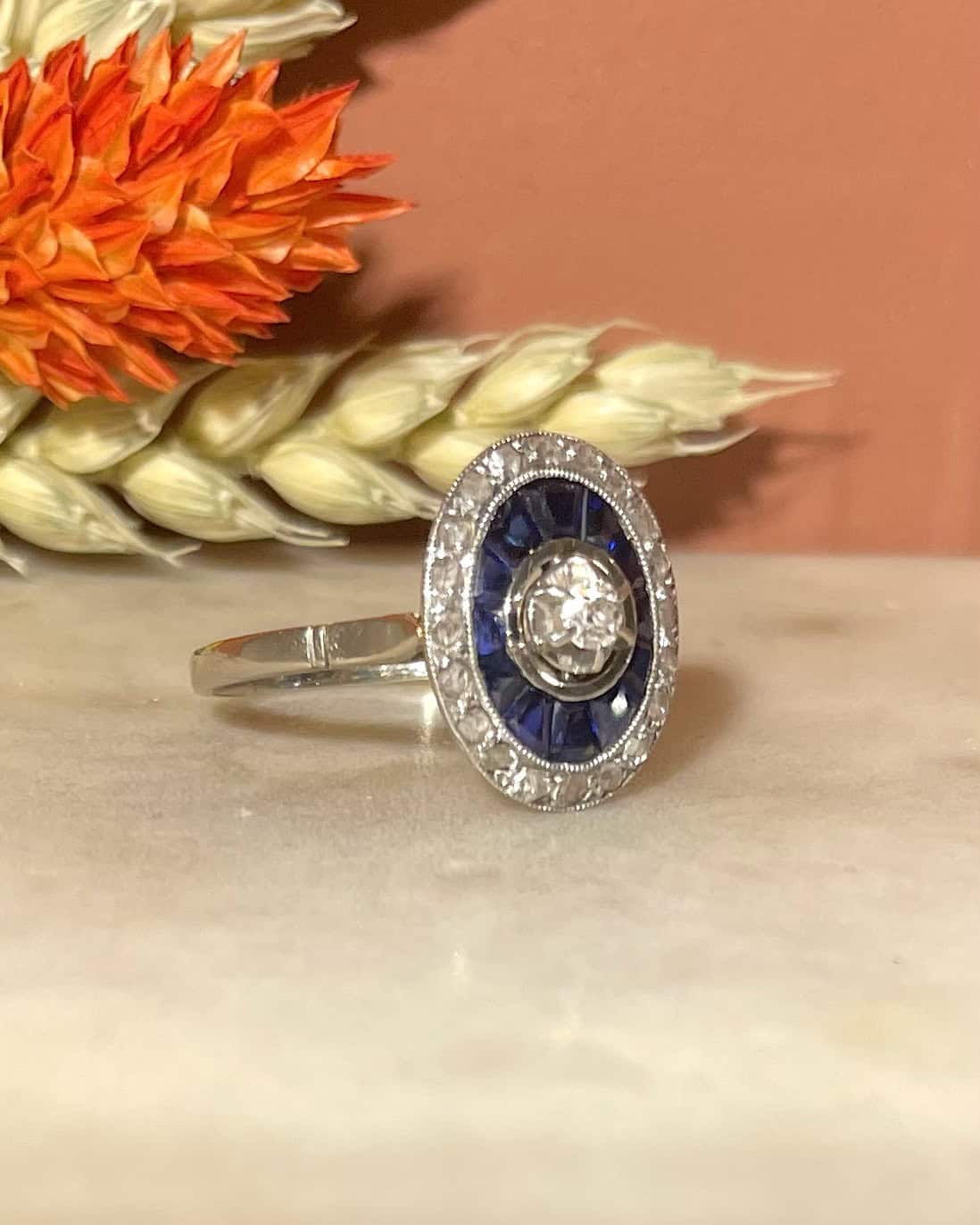 Bague Art - déco Saphirs &amp; Diamants "Janiss" - Elliade Paris