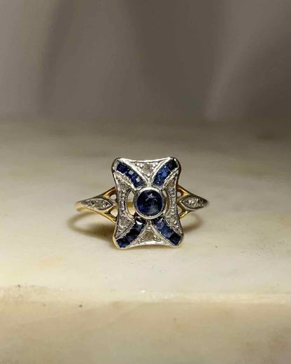 Bague Art - Déco Saphirs et Diamants &quot;Simone&quot; - Elliade Paris