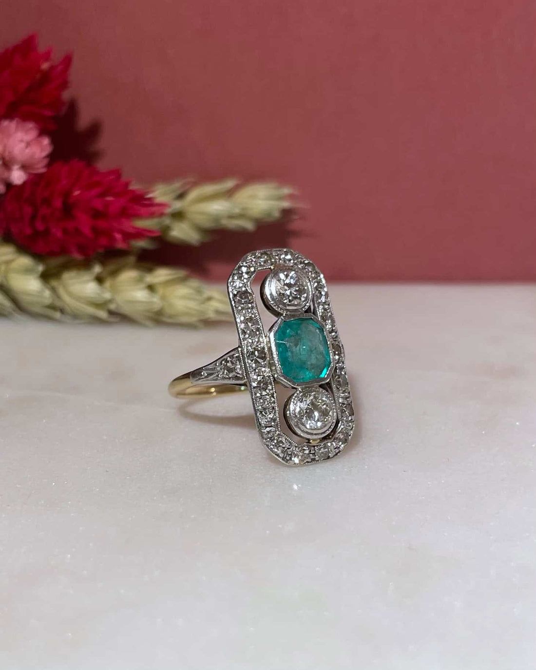 Bague Art-Déco Emeraude 0.85 carat &amp; Diamants 1.02 carat &quot;Aurore&quot;