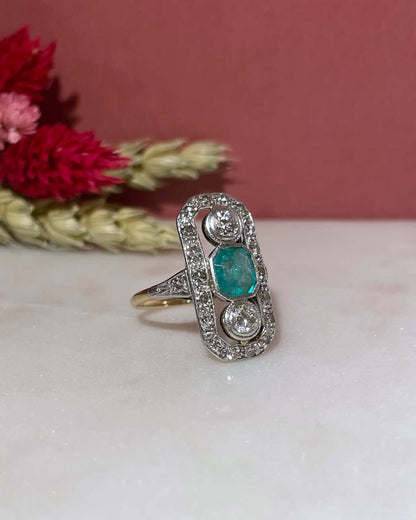 Bague Art-Déco Emeraude 0.85 carat &amp; Diamants 1.02 carat &quot;Aurore&quot;
