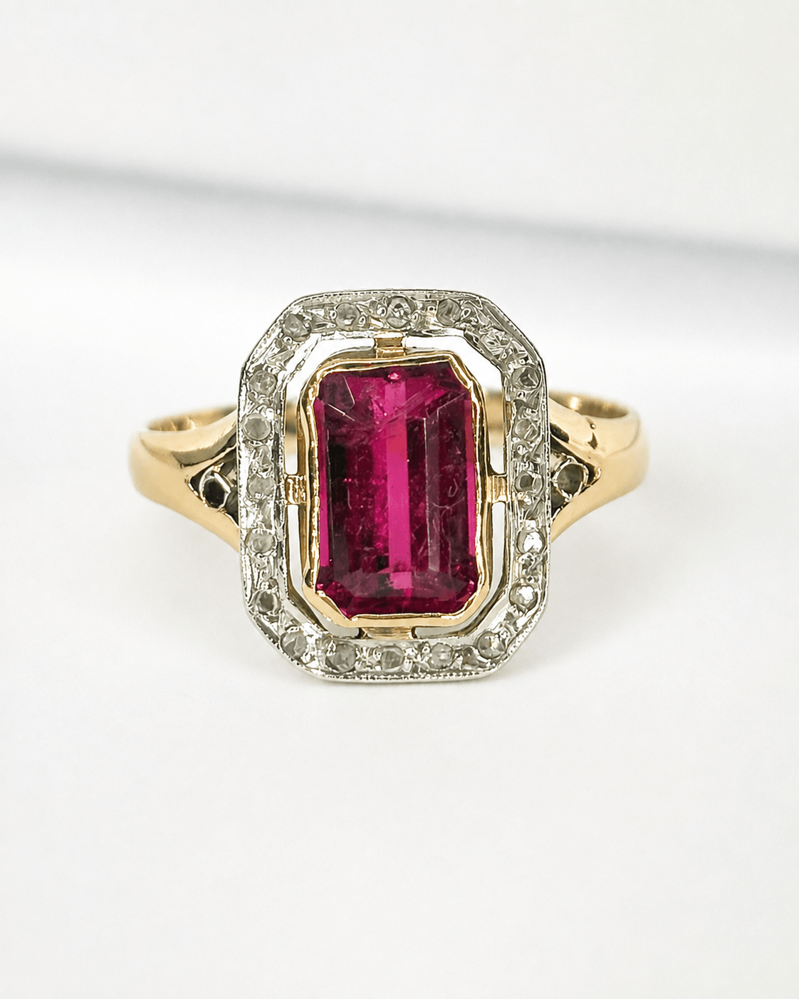 Bague Art-Déco Tourmaline 1.75 carat &amp; Diamants "Sandra" - Elliade Paris