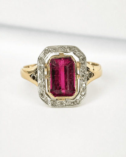 Bague Art-Déco Tourmaline 1.75 carat &amp; Diamants "Sandra" - Elliade Paris