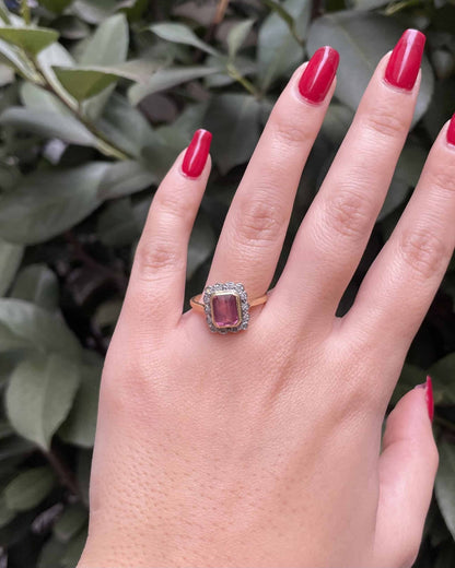 Bague Art - Déco Tourmaline Rose 1.50 carat &amp; Diamants &quot;Gaïa&quot; - Elliade Paris