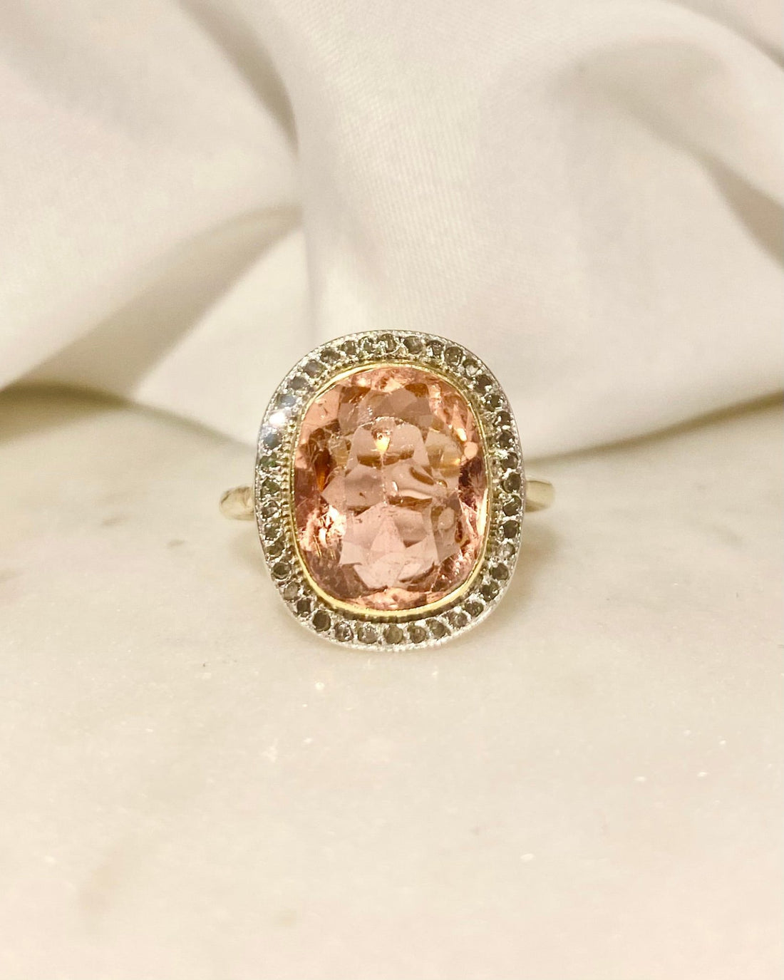 Bague Art - Déco Tourmaline Rose 5.50 carats &amp; Diamants &quot;Liora&quot; - Elliade Paris