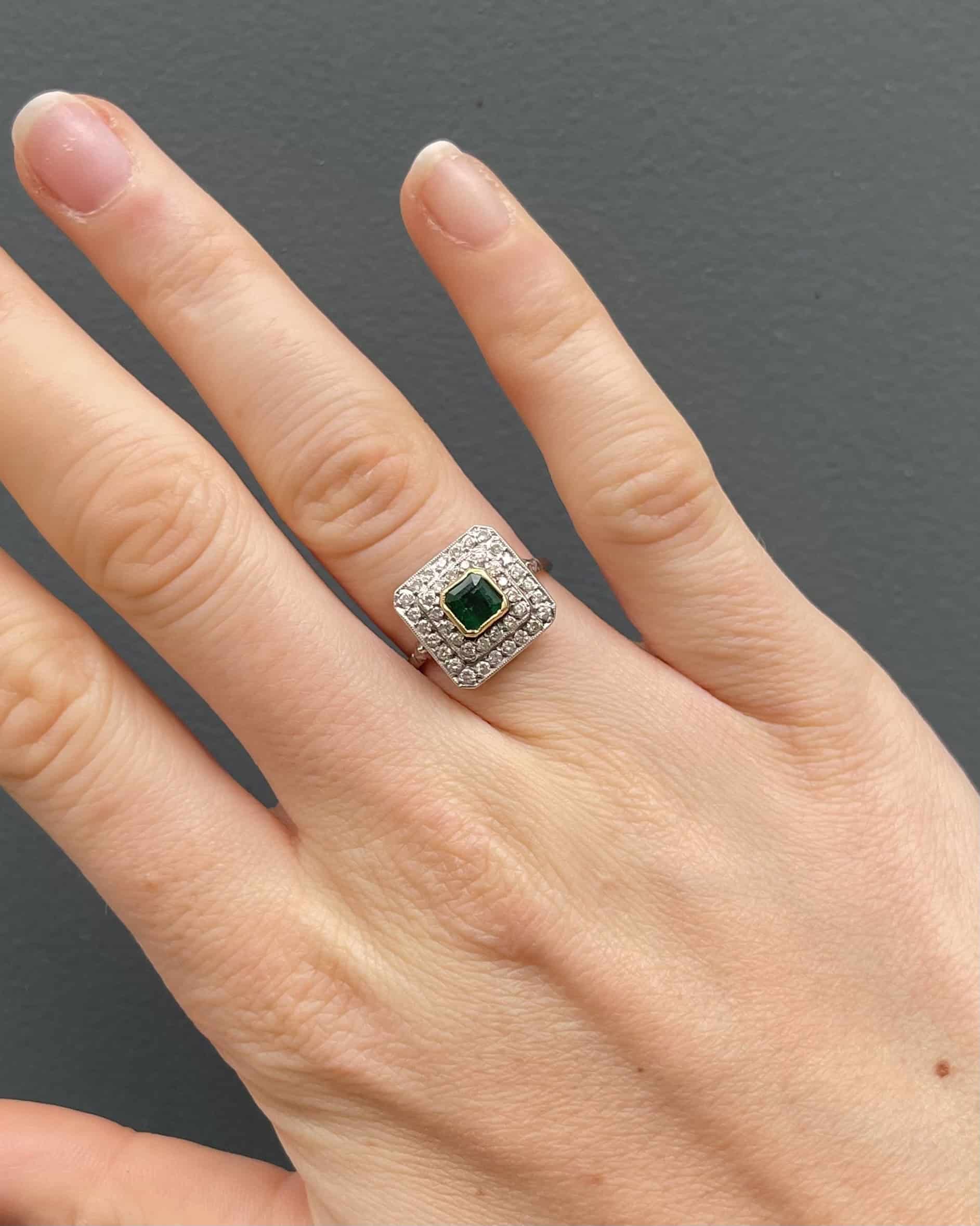 Art Deco Emerald Ring 0.60 carat &amp;amp; 42 Diamonds &quot;Tatianna&quot;