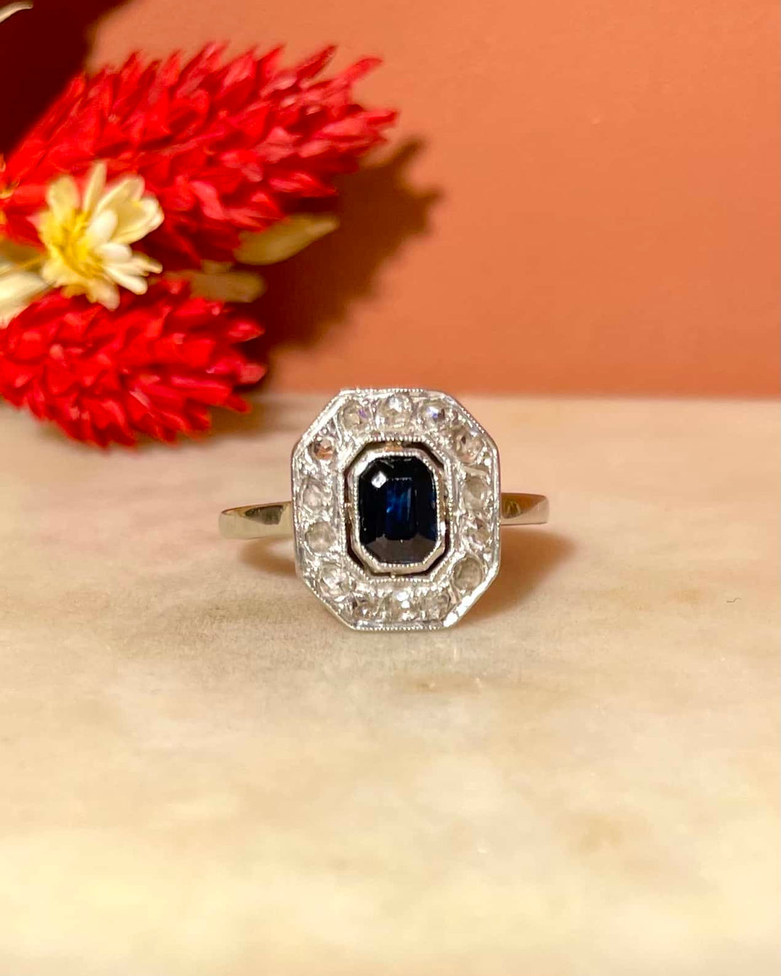 Bague Art-déco Saphir &amp; Diamants &quot;Annabelle&quot;