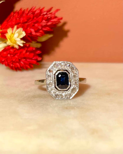 Bague Art-déco Saphir &amp; Diamants &quot;Annabelle&quot;