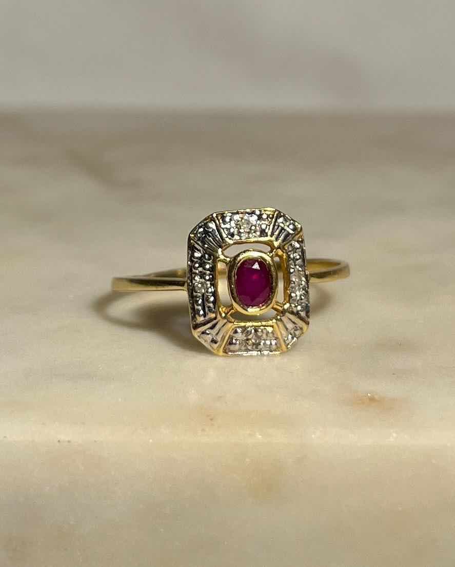 Bague style Art-Déco Rubis &amp; Diamants &quot;Adriana&quot;
