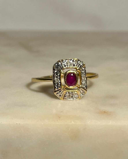 Bague style Art-Déco Rubis &amp; Diamants &quot;Adriana&quot;