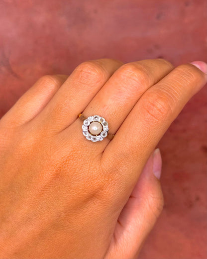 Bague Art-Nouveau Perle &amp; Diamants "Blanche" - Elliade Paris