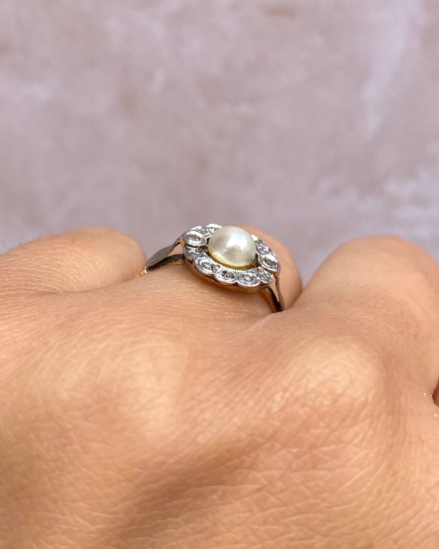 Bague Art - Nouveau Perle &amp; Diamants "Blanche" - Elliade Paris