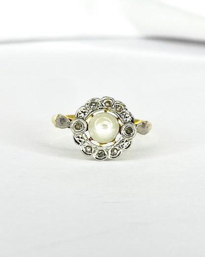 Bague Art - Nouveau Perle &amp; Diamants "Blanche" - Elliade Paris