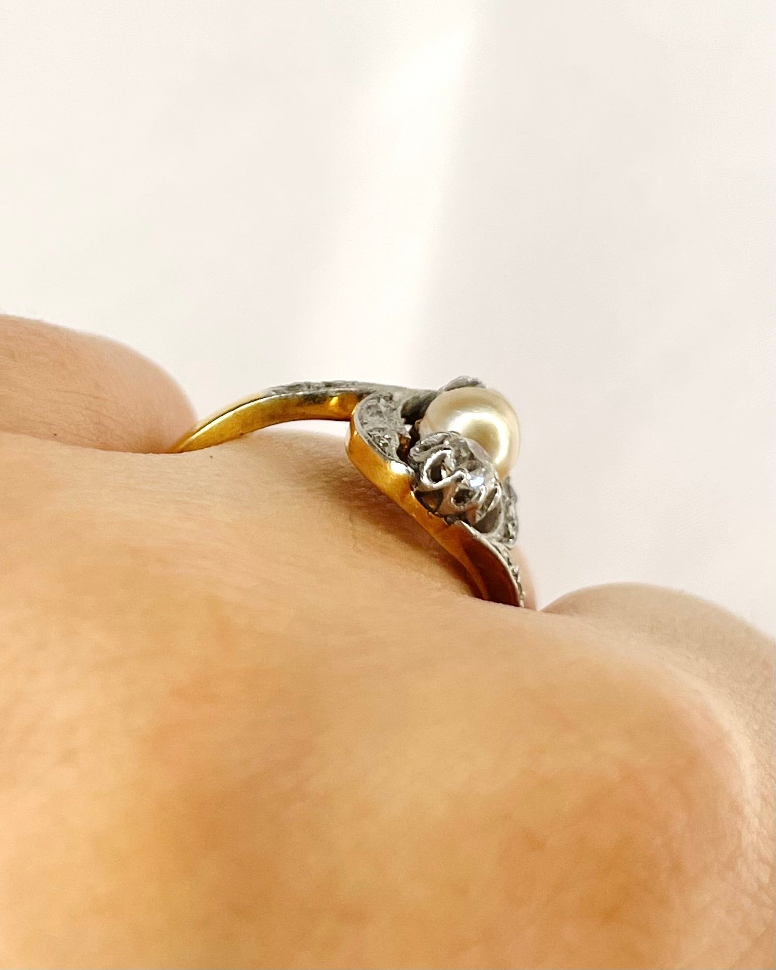 Bague Art - Nouveau Perle &amp; Diamants "Tracy" - Elliade Paris